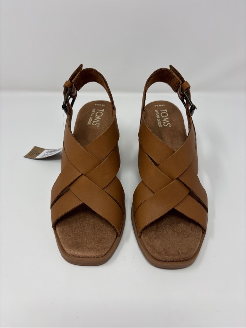 TOMS Women’s Brown Leather Wedge Sandals - Picture 2 of 7